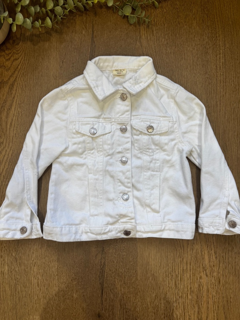 Zara Girls White Denim Jacket Embroidered Collar Size 6 116cm